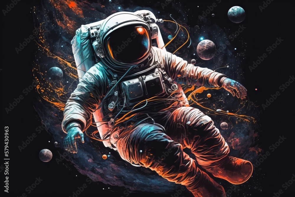 The wonders of space: portrait of an astronaut suspended in infinity - Generative AI The wonders of space: portrait of an astronaut suspended in infinity - Generative AI