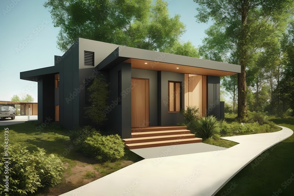 outside path walkway of modern house , generative art by A.I outside path walkway of modern house , generative art by A.I