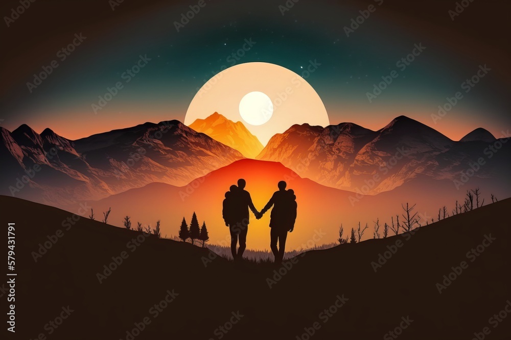 Building a Strong Connection: Partners Embrace at Sunset - Generative AI