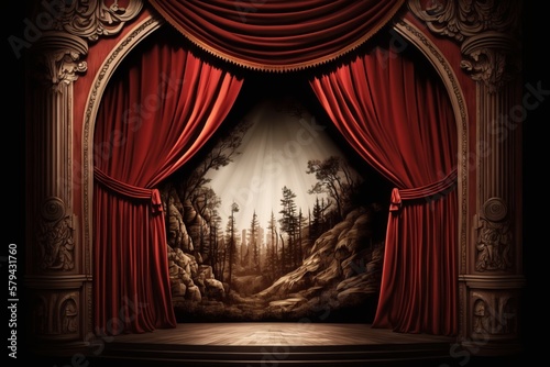 Experience the drama: Red curtains add to the allure of a theater stage - Generative AI