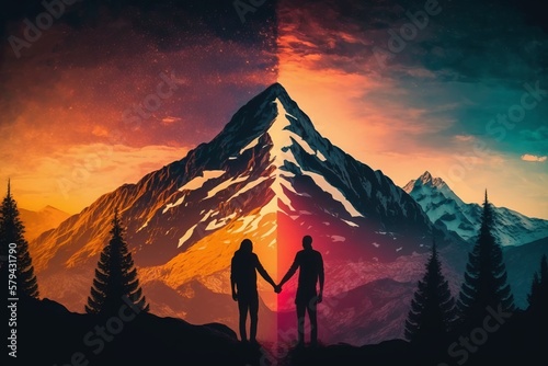 Love in the Mountains  A Romantic Sunset Encounter - Generative AI