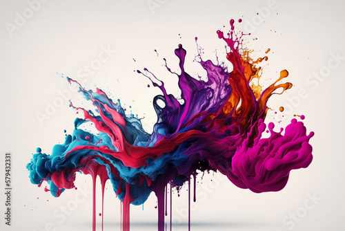 Amazing creative abstract background illustration of a colored floating liquid in the trend colors pink, orange, blue and violet. Ai generated