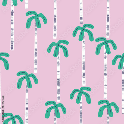 Wallpaper Mural Seamless pattern with palm trees on pink background. Tropical print. Vector hand drawn illustration. Torontodigital.ca
