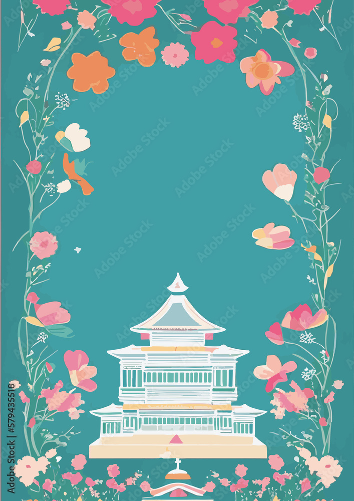 Fototapeta premium Set of backgrounds for the text Spring Festival cherry blossom, frame of stylized flowers. Set of backgrounds for women's day March 8.