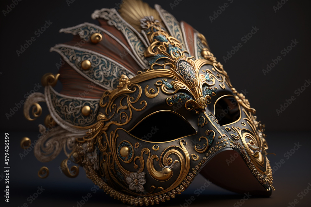 Beautifully Crafted Venetian Mask with extreme details close up. Venetian Festival Mask. Venice traditional mask. Ai generated Beautifully Crafted Venetian Mask with extreme details close up. Venetian Festival Mask. Venice traditional mask. Ai generated