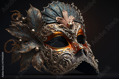 Beautifully Crafted Venetian Mask with extreme details close up. Venetian Festival Mask. Venice traditional mask. Ai generated © twindesigner