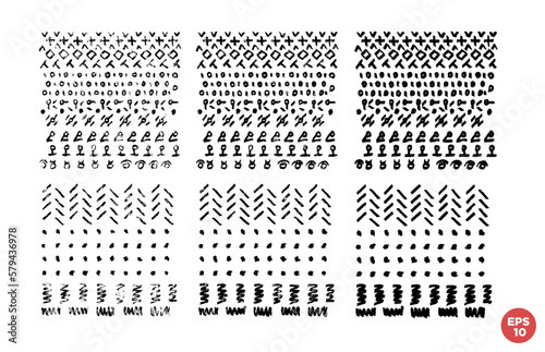 Marker drawn scribble square composition vector set. Childish geometric drawing. Hand draws tribal style compositions. Monochrome graphic design elements set.