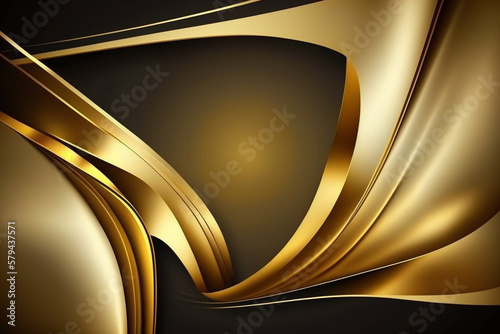 Artistic Luxury Golden Backfround with abstract curved shapes and wavy patterns. Gold Background for brochure, flyer or wallpaper. Ai generated