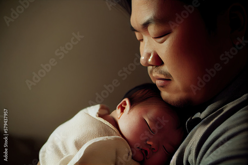 Father holding newborn child, Generative AI