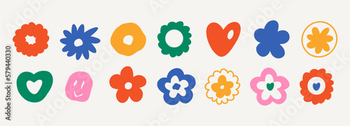 Set of different abstract shapes and patterns and colors. Hand drawn doodles. Modern fashion illustration. Flat design, cartoon drawing, vector.