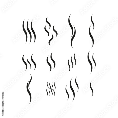 A set of fragrance icons. Silhouette of steam, hot, smoke, cooking smoke, smell. Simple flat vector illustration on a white background