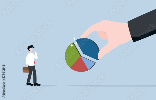 Financial advisor or money coach, professional to provide guidance on investment, consultant for asset allocation concept, Giant hand helping businessman to manage investment portfolio.