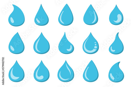 Liquid drop icons collection in a flat design with shadow. Set of water drop icons