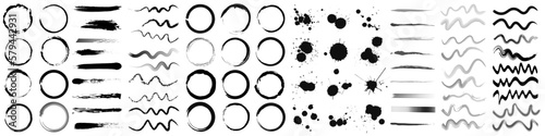 Set of brush, ink, splash elements 