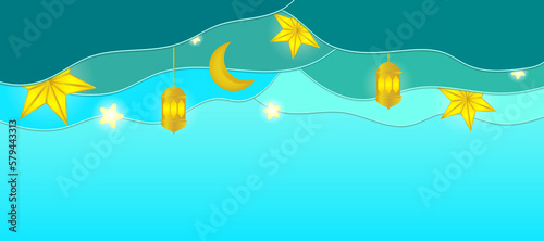 Fototapeta Naklejka Na Ścianę i Meble -  Ramadan Kareem paper graphic of islamic festival design with crescent moon and islamic decorations. Vector illustration