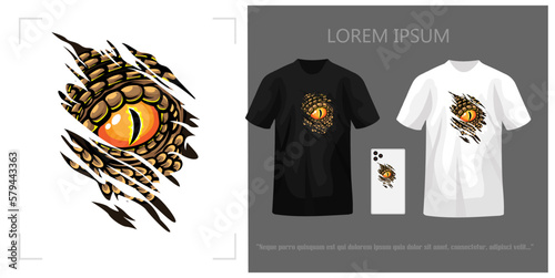 Reptile eye t-shirt design complete with mockup.