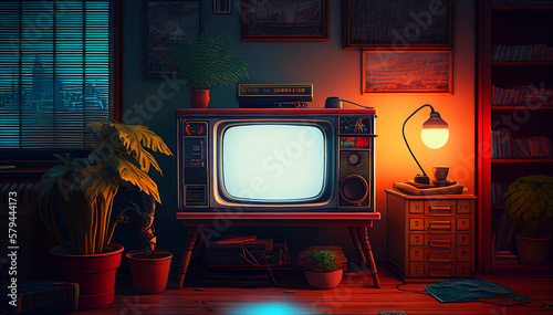 Revive the Nostalgia: Add Retro TV to Your Room with this Stunning Illustration - Perfect for Vintage Lovers.