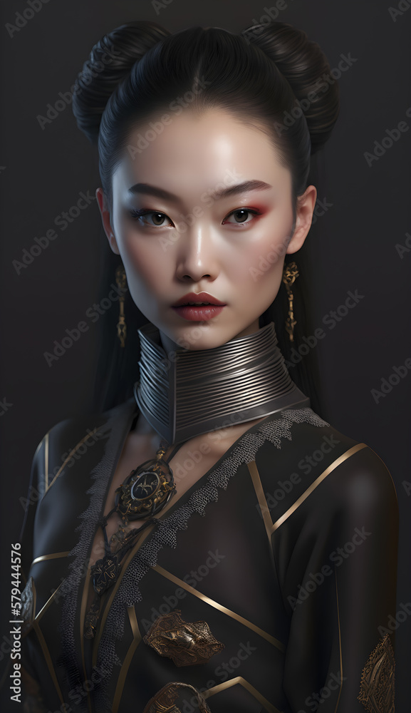 Illustration of a portrait of an Asian girl using AI generative.