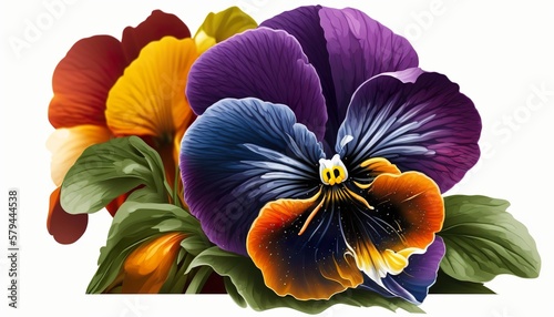 Illustration of Colorful pansy Flower Blooming. Spring flower illustration. 3D realistic illustration. Based on Generative AI