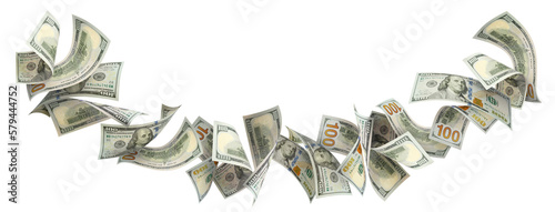 Canvastavla Flying 100 American dollars banknotes, cut out