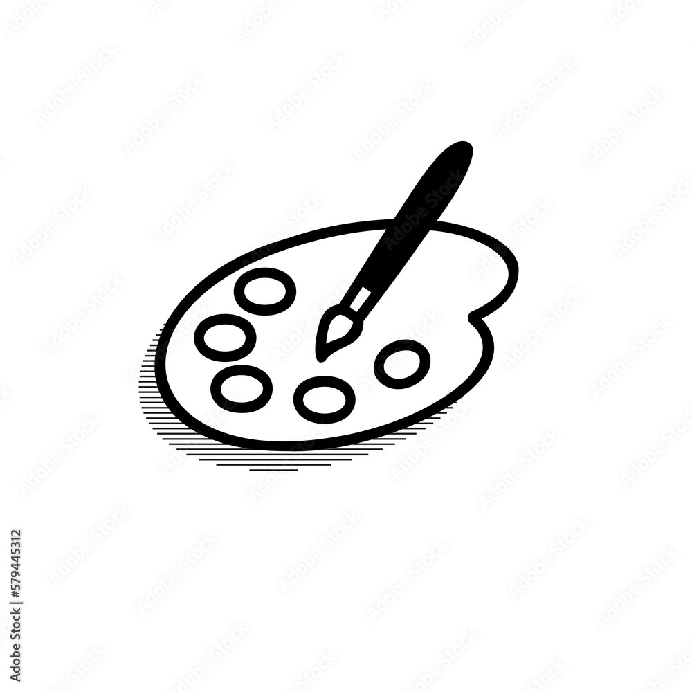 Paint pallet and brush illustration icon. Black and White Paint pallet and brush illustration icon. Black and White