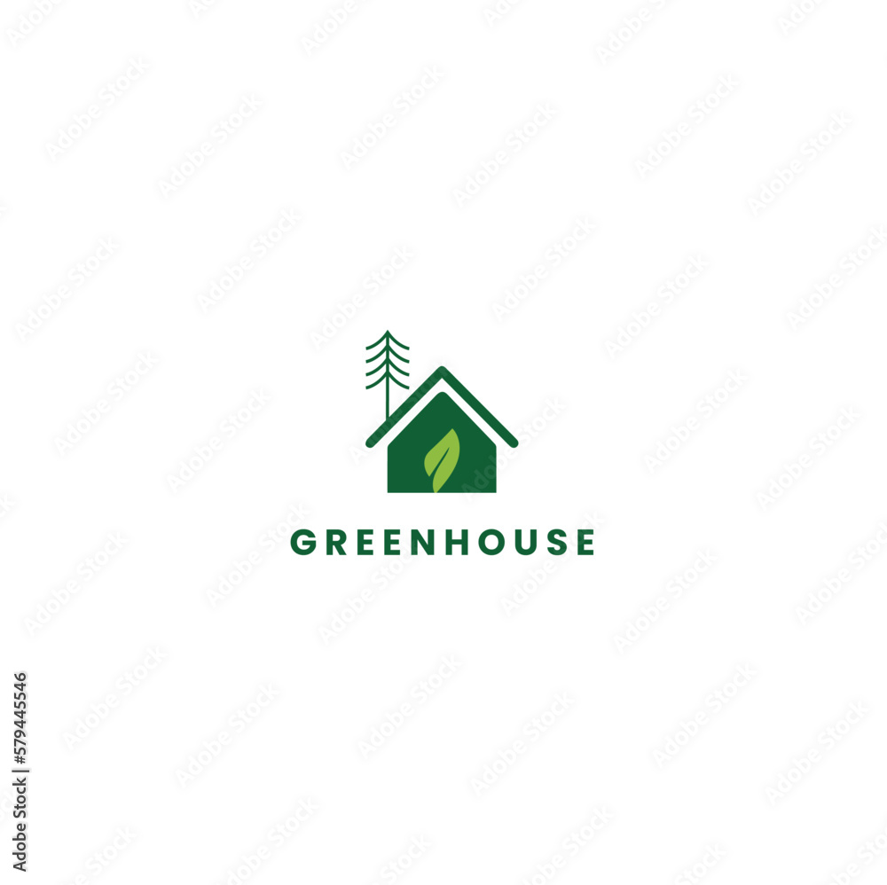 green house logo - Set of green house logo design illustrations with leaf element Premium Vector
