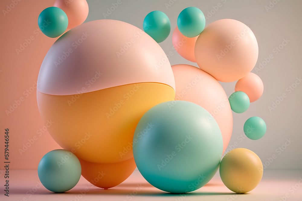 Abstract background with geometric spheres. Pastel color balls colorful composition of multicolor spheres backdrop. Generative ai