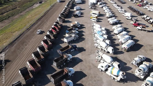 Aerial view of new and used heavy equipment.