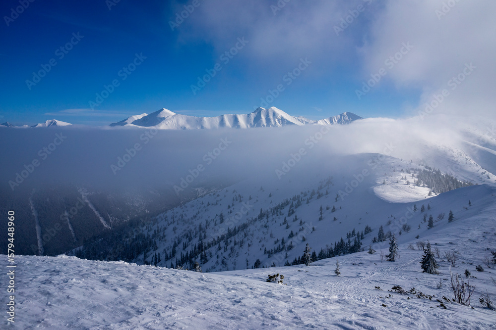 Western Tatras in winter. The view from the Grzes (Lucna) peak.
