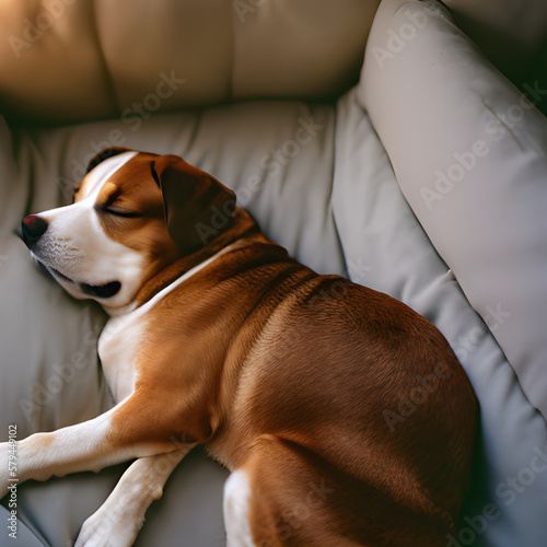 An a.i. generated image depicting a dog sleeping on couch