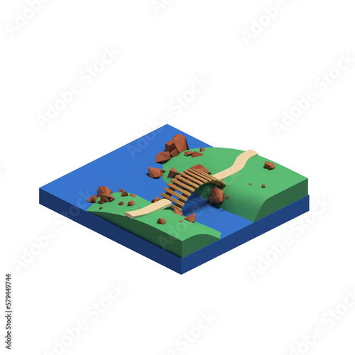 Transparent Isometric road, sea and moutain