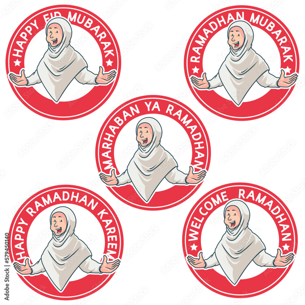 cheerful arabic muslim women. Ramadan Patches Vector Design. white background with stickers. Ramadan Kareem, Welcome Ramadan, Eid Mubarak Badges. cheerful arabic muslim women. Ramadan Patches Vector Design. white background with stickers. Ramadan Kareem, Welcome Ramadan, Eid Mubarak Badges.