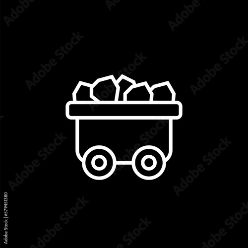 coal minecart or mine wagon line  icon on black background. 