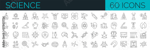 Set of 60 line icons related to science. Outline icons collection. Simple vector illustration. Editable stroke