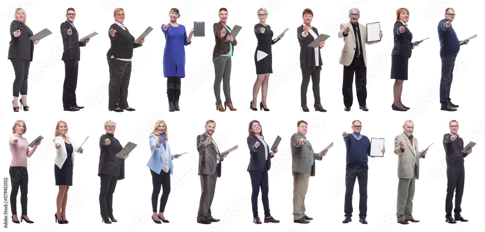 Obraz premium group of successful people with notepad in hands isolated