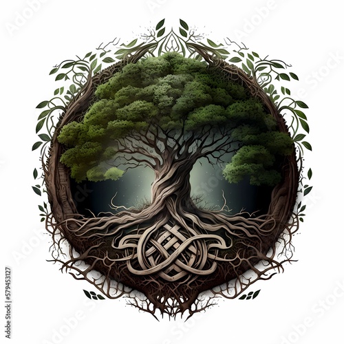Yggdrasil illustration. Tree of Life, Scandinavian mythological symbol photo
