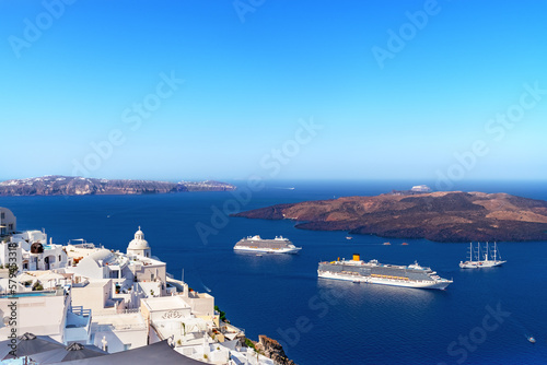 Cruise ships on the island of Santorini. Greece.