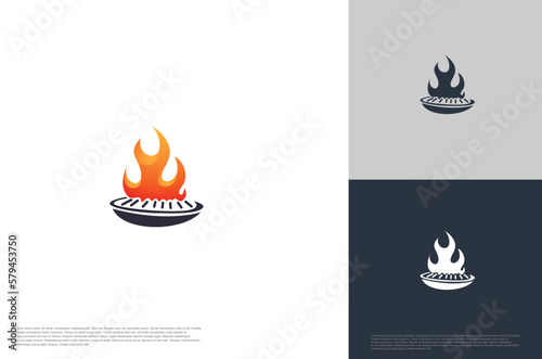 barbecue grilled vector logo template. BBQ, grill food and restaurant icon with fire icon