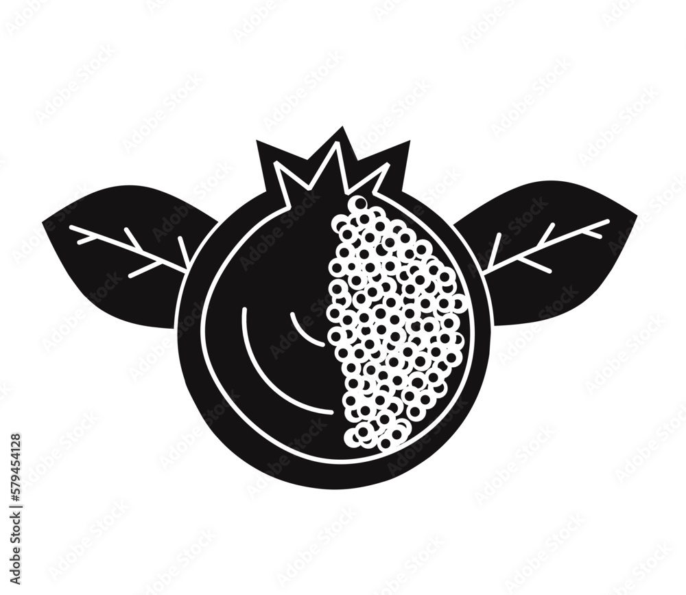 Pomegranate with leaves flat vector icon for food application and websites Pomegranate with leaves flat vector icon for food application and websites