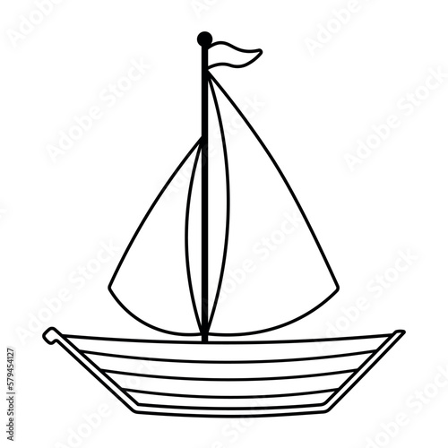 Sailboat in Black Line Icon Sea Transportation Vector Illustration