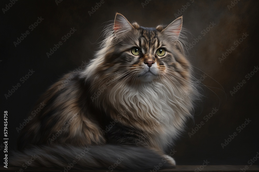 Katze im Porträt Studio - Maine-Coon - Generative AI