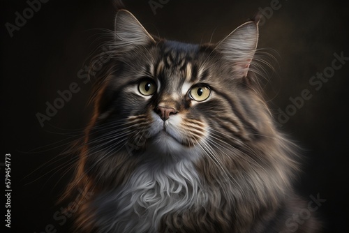 Katze im Porträt Studio - Maine-Coon - Generative AI