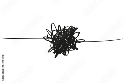 Abstract tangled shape. Random chaotic lines. Hand drawn dinamic scrawls. Black and white illustration