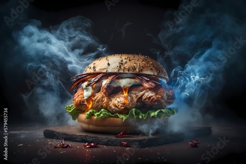 Hamburger Explosions With flying ingredients in the fire
