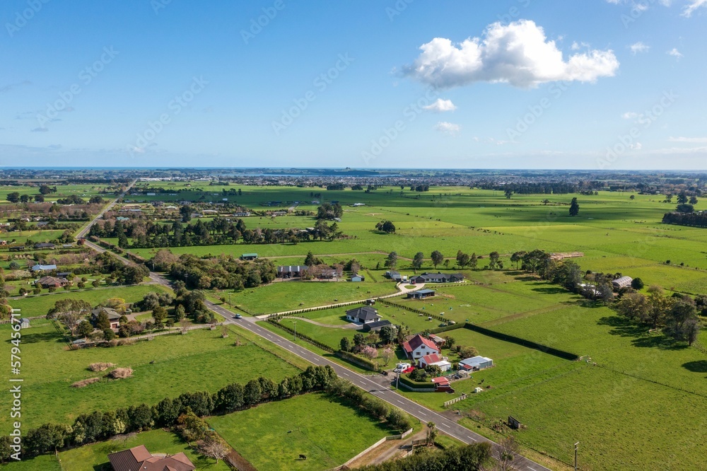 Rural land and farms to the east of Levin in Horowhenua in New Zealand, near Gladstone Road