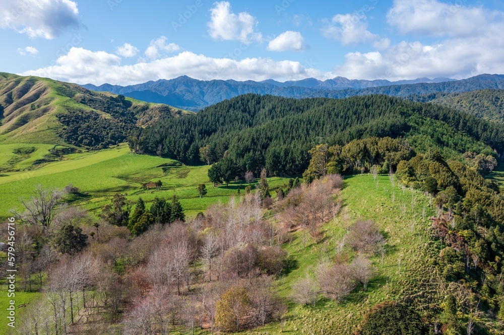 Aerial view of foothills to the Tararua Ranges near Levin in Horowhenua in New Zealand