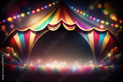 Circus Tent. Cartoon invitation. Illustration Generative AI