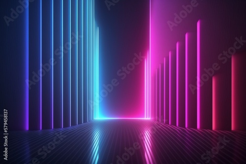 Neon Portal Tunnel gerade pink blau- Hintergrund schwarz - Generative AI 