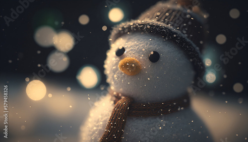 Close-up of a snowman, bokeh, AI Generated © MrHuman