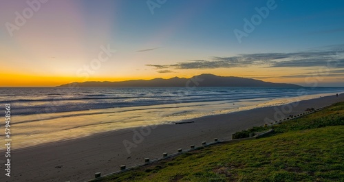 Scenic Raumati Beach at vivid sunset in New Zealand